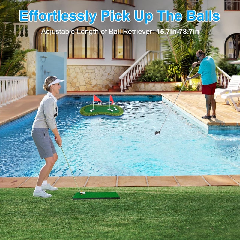 Chriiena Floating Golf Green for Pool/Lake, Floating Chipping Mat with Ball Retriever & Anti-Drift Ropes - Stable Golf Putting Practice Game Set for Golfers - Image 3